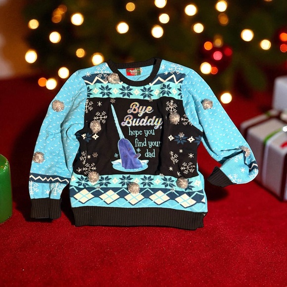 Spencer's Blue and Black Holiday Sweater - Picture 1 of 2